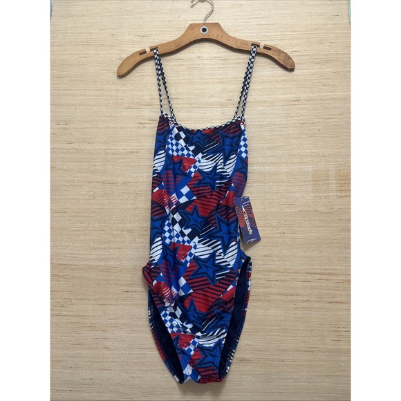 NWT Speedo Overdrive True Cobalt Cross Back‎ One Piece Swimsuit Women's Size 38 - Picture 1 of 3